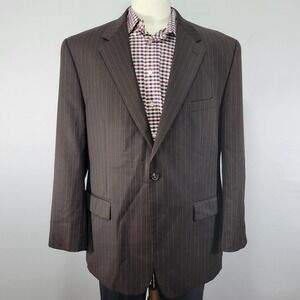 Chaps Men's Sport Coat Blazer Two Button Brown‎ Pinstriped Wool Size 46R